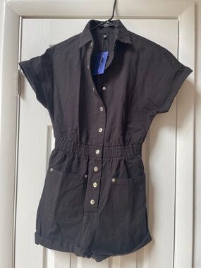 Women’s Black Button-Front Short Romper